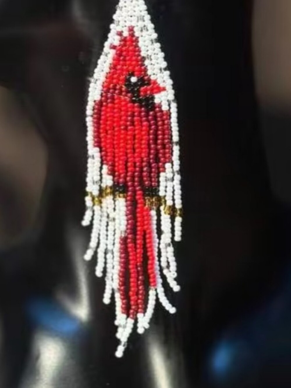 Handmade Red Cardinal Beaded Earrings - Picture 4 of 5
